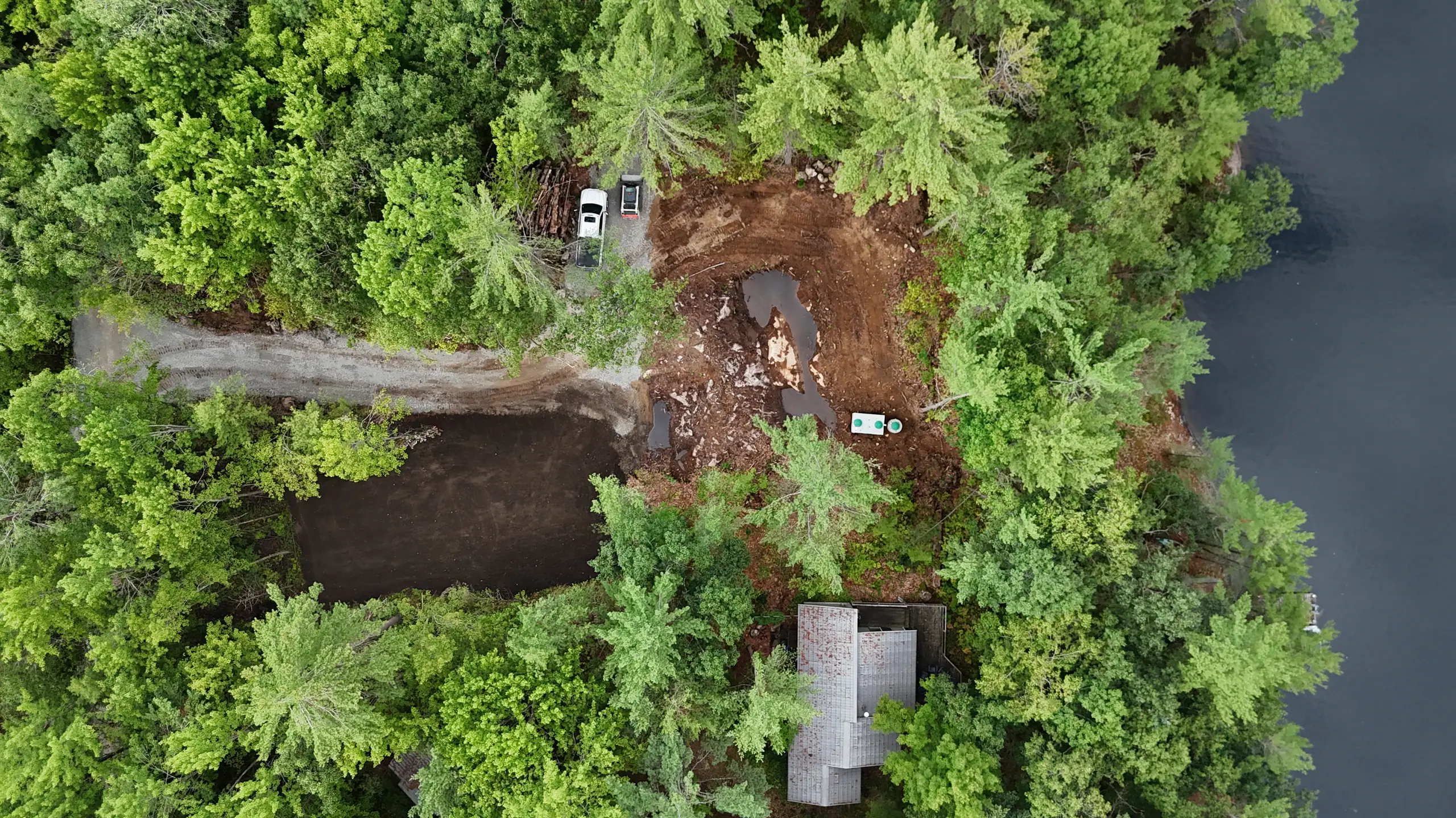 Aerial of a NuScape excavation and site preparation by the water