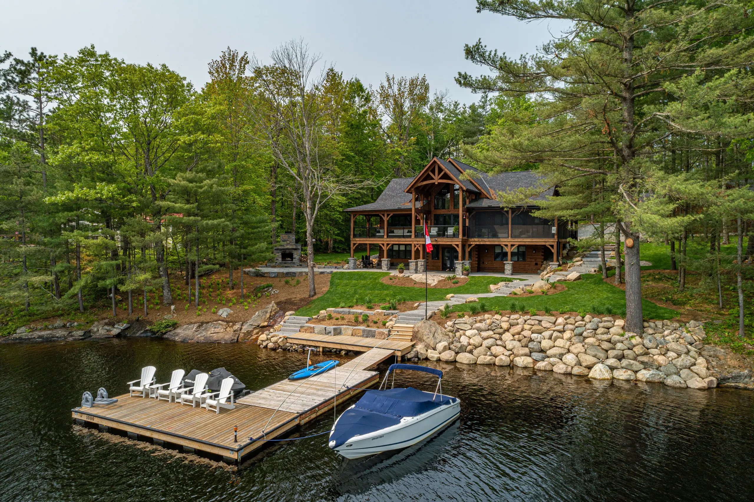 Waterfront estate property by NuScape on a Muskoka lake